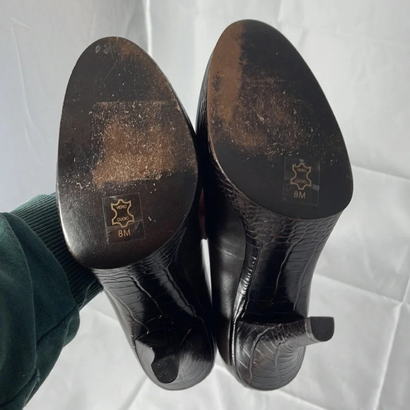 Michael Michael Kors Leather Pumps Chocolate Brown Croc Effect Embossed Size 8 - Picture 9 of 12